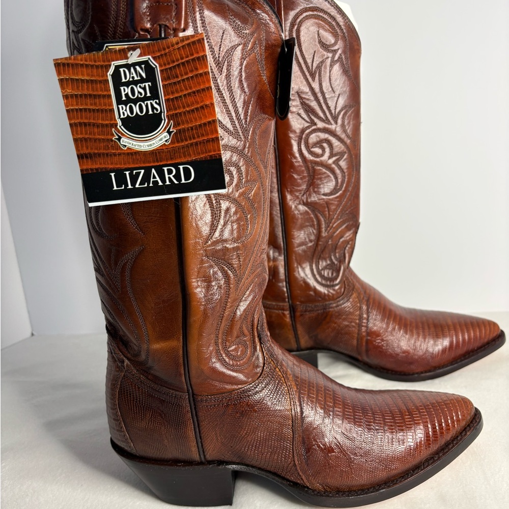 Dan Post Lizard Leather Cowboy Boots - Rich Brown